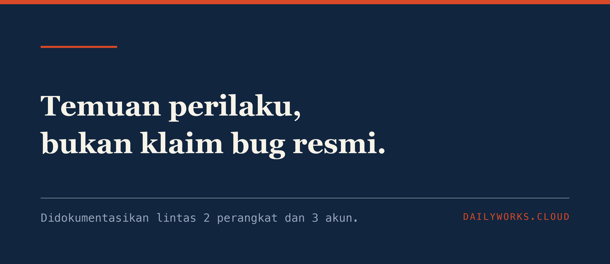 Temuan perilaku, bukan klaim bug resmi.